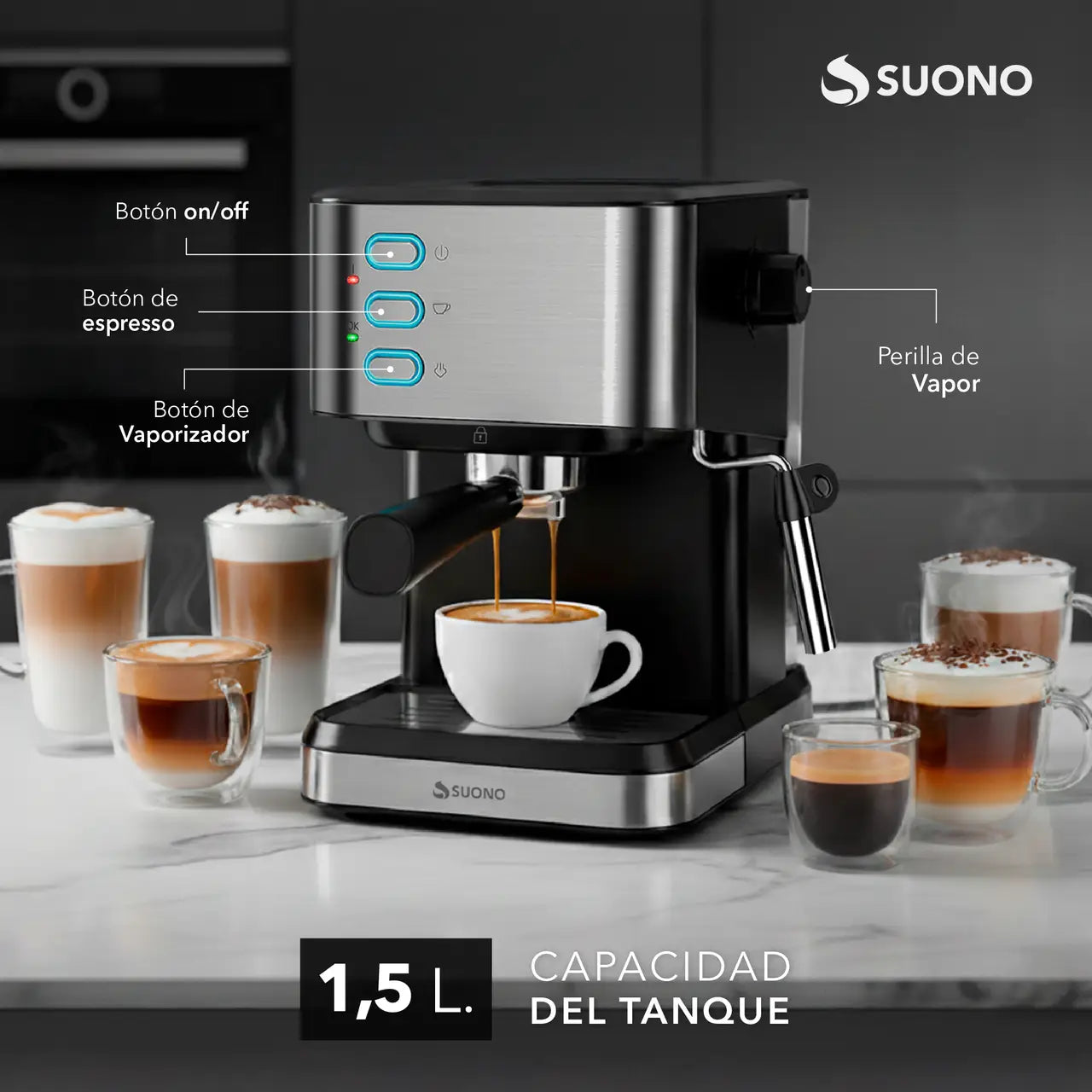 Cafetera Espresso Digital para Cappuccino y Latte