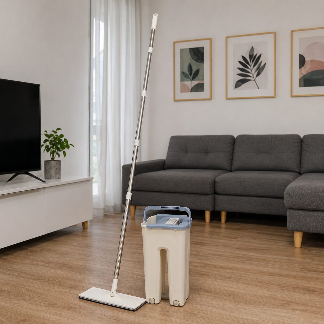 Sistema de Limpieza Premium: Mopa Plana con Balde Inteligente