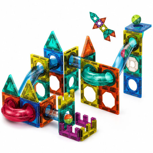 Juego Magnético de Construcción | Bloques 3D con Rampas y Canicas